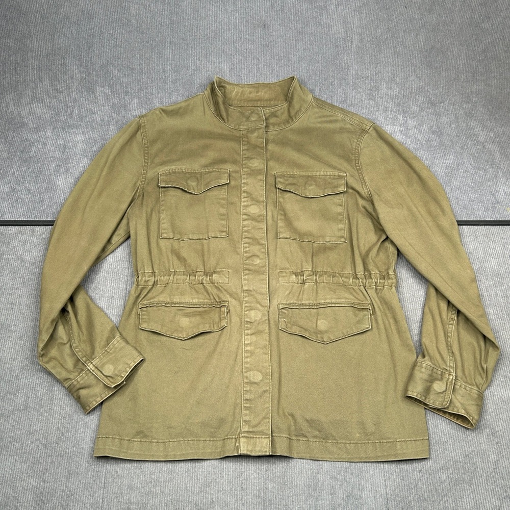 Caslon Utility Jacket Olive Green Cotton Twill Drawstring Waist Womens Med. Y2k